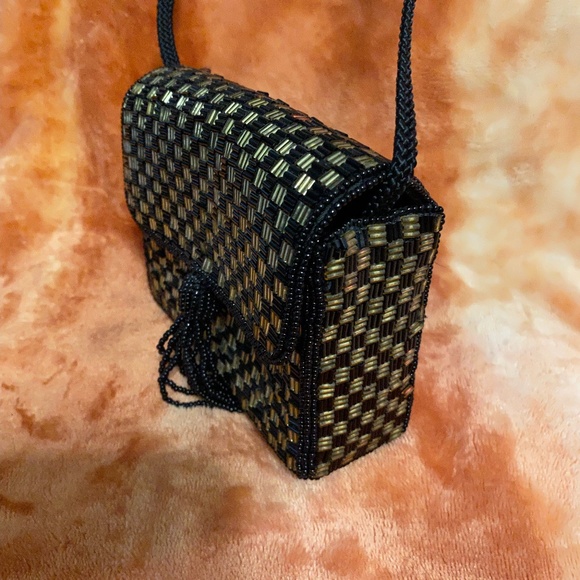 Magid Beaded Black and Gold Evening Bag with Beaded Tassel - Picture 8 of 15